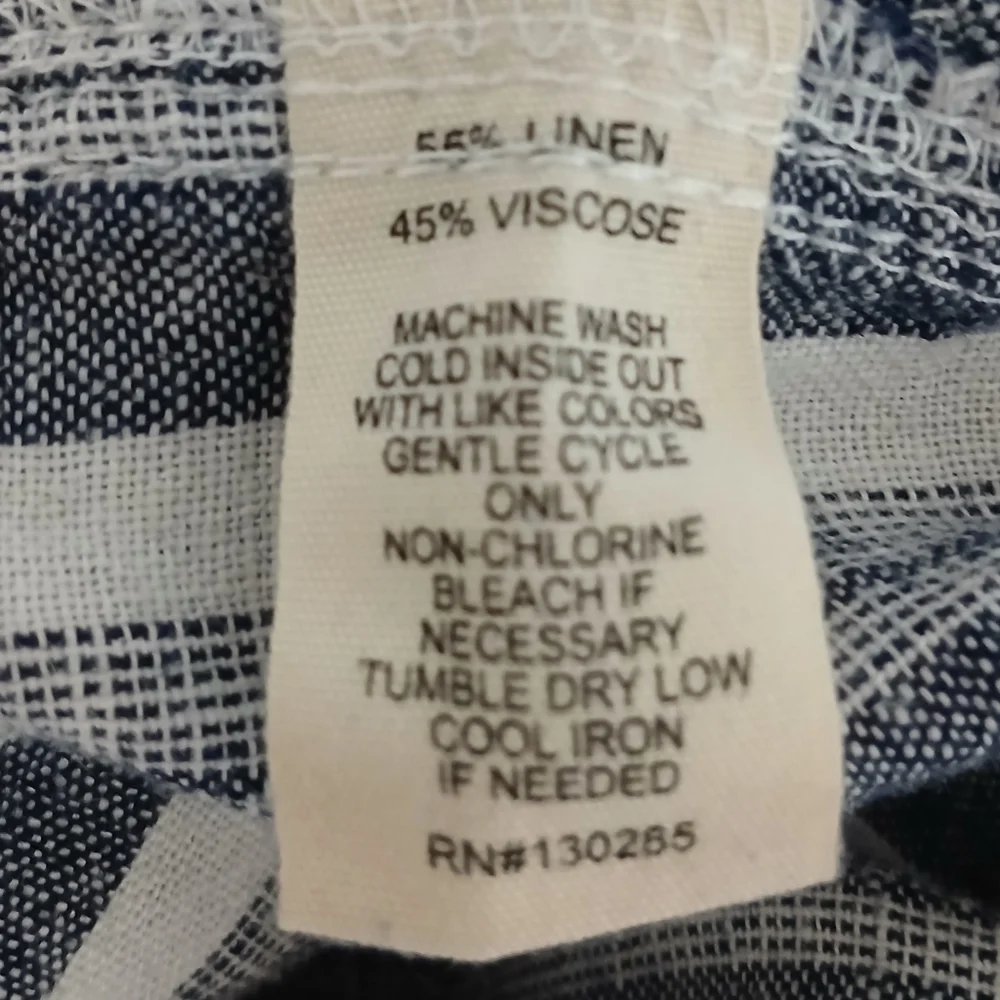 New. Linen/ Viscose Navy/white Striped Wide Straight Leg, Gather Elastic Waist - Picture 7 of 9